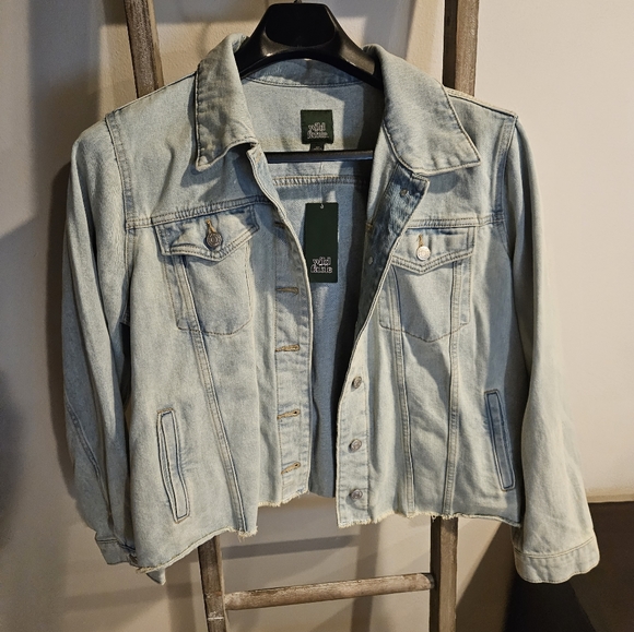 Denim Bow Light Wash Raw Hem Jacket